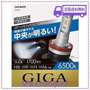 カーメイト 車用 LED ヘッドライト フォグランプ GIGA E3400シリーズ H8/H9/H11/H16共通 6500K 1700LM/1灯 車検対応 BW543