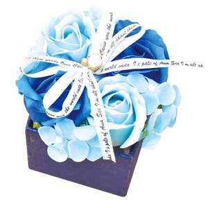 ポピー名古屋 ソープフラワー 造花 花束 ギフト シャボンフラワー S-110 ブルー 10CM せっけん素材で作られたお花 ほのかな香り バラ4本