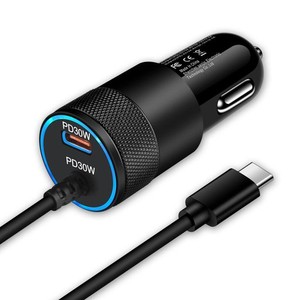 60W シガーソケットUSB C 急速充電器 TYPE Cケーブル付き 2ポート同時 車載充電器 PD30W+PD30W FODLOP 車 USB カーチャージャー 12V/24V