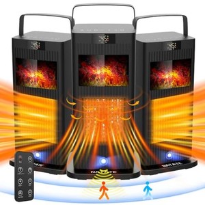 【2023冬 暖炉型セラミックヒーター・人感センサー機能 1500W1秒速暖】電気ファンヒーターリモコン操作 大風量 【 暖房器具・3D疑似炎設