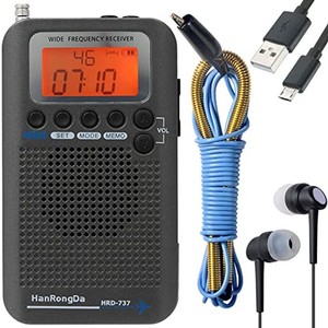 HANRONGDA フルバンドラジオ FM/中波/短波/CB/航空/VHF ポケットタブルエアバンドレシーバー 充電式 高感度受信 58局メモリー ミュートと