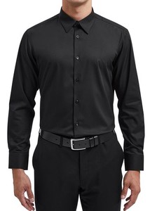 [HISDERN] ワイシャツ 長袖 ブラック メンズ ノーアイロン 形状記憶 形態安定 竹繊維 ビジネス 男子 ノンアイロン ボタンダウン シャツ 