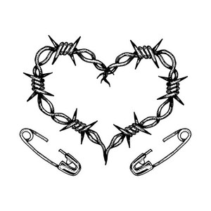 NO.074_BARBED WIRE&SAFETY PIN/ハート,有刺鉄線,安全ピン,2週間で消えるタトゥー,ヘナタトゥー,ジャグアタトゥー,韓国タトゥーシール