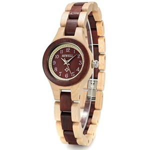 BEWELL 木製 腕時計 レディース アナログ クオーツ 木製腕時計 ファッション 軽量防水 母の日 ギフト 贈り物 (メープルと赤檀)