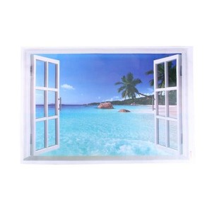 偽窓ステッカー ウォールステッカー　窓ポスター 3D ステッカー 壁紙シール 海　ビーチ　ヤシの木　壁飾り 窓枠　絵　窓の景色 ビニール