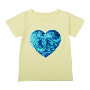 LITTLESPRING スパンコール Tシャツ キッズ おもしろ キラキラ かわいい ハート柄 子供服 女の子 黄色 100