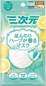 三次元マスク ほんのりハーブが香るマスク グレープフルーツの香り 少し小さめ/MSサイズ 5枚 ホワイト