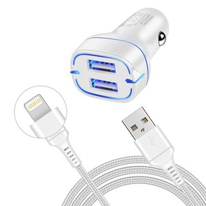 シガーソケット USB カーチャージャー 車 IPHONE 充電器 USB-A 2ポート 【車載充電器 LIGHTNINGケーブル付き 1.8M】 ライトニング 充電 