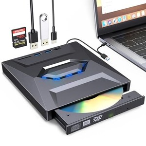 XUNBIDA CD/DVDドライブ 外付け USB3.0&TYPE-Cポート両用 内蔵ケーブル 【2023業界新開発】 読み込み 書き込み 録画込み対応 DVDレコ DVD