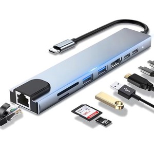 【8IN1多機能】 USB C ハブ ドッキングステーション 【HDMI 4K+USB 3.0/2.0+TYPE-C+PD 100W+SD/TF CARD READER+ギガビットイーサネットポ