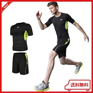 [ADEME] コンプレッションウェア セット スポーツウェア メンズ ランニングウェア スポーツTシャツ ジャージメンズ上下 2点 運動着 スポ