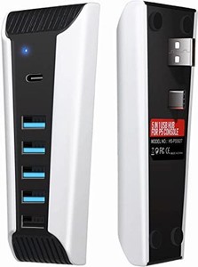 AQIDAP 5ポート USBハブ PS5用 USB高速拡張ハブ充電器 USBエクステンダー PLAYSTATION 5ゲーム機対応 USB4個 USB充電ポート1個 TYPE Cポ