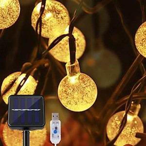 LED ストリングライト イルミネーションライト FOHIL ソーラー充電+USB クリスマス 飾りライト 9M 50電球 8種点灯モード 夜間自動点灯 防