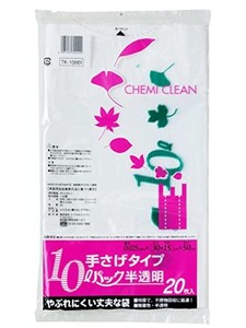 ケミカルジャパン ゴミ袋 ポリ袋 半透明 横30CM総マチ15CM 縦50CM 厚さ0.025？ 手さげ 容量表記あり 10L 20枚 分別回収に最適 TK-10HD