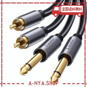 RCA 6.35MM 変換ケーブル 1.5M - SOOMFON 6.35MM(オス) TO 2RCA(オス) モノラルケーブル ミニプラグ 変換 オーディオケーブル 赤白 Y型 