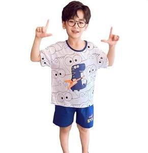 [OWIEOW] 男の子 パジャマ 半袖 夏 2点 セット キッズ 子供 パジャマ ルームウェア サメ柄 恐竜柄 Tシャツ パジャマ ナイトウェア 肌触り
