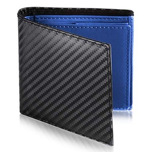 [ルスリール] ミニマリスト 二つ折り 財布 ビジネスマンの本革財布 極小×機能性 メンズ (ブラック×ブルー)