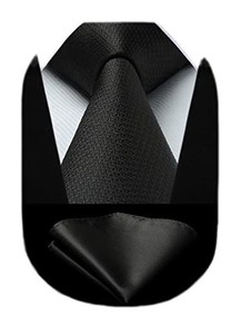 [ヒスデン] 黒 ネクタイ メンズ 高級 ネクタイ ポケットチーフ セット チェック柄 シルク ブランド フォーマル 就活 冠婚葬祭