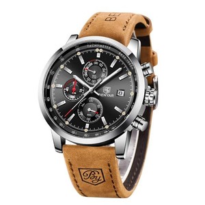 BENYAR AKINGHT 男性用の 腕時計、本革ストラップ時計、パーフェクトなクォーツムーブメント、防水性と耐スクラッチ性、アナログクロノグ