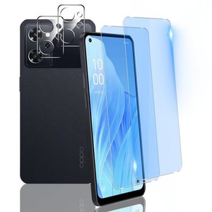 対応 OPPO RENO 9A / RENO 7A OPG04 ガラスフィルム ブルーライトカット (2枚入り)+レンズ保護 (2枚入り) 【国産旭硝子素材 - 高 品質】 