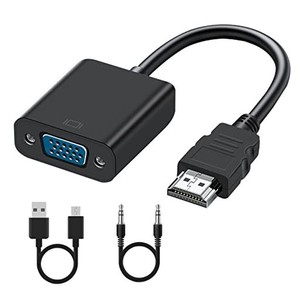 AROIDFUL HDMI TO VGA 変換アダプタ HDMI 変換 ケーブル ブラック HDMI オス TO VGA メスアダプタ オーディオと電源アダプタケーブル付き