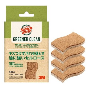 3M スポンジ キッチン 食器 キズつけない グリーナークリーン セルローススポンジたわし キズつけないタイプ 4個パック スコッチブライト