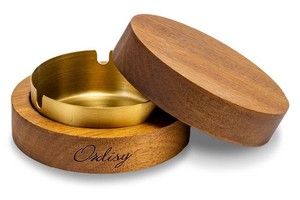 ORDISY 灰皿 木製 蓋付き ステンレス ふた付き フタ付き 卓上 密閉 おしゃれ はいざら (ゴールド) 長さ10CM