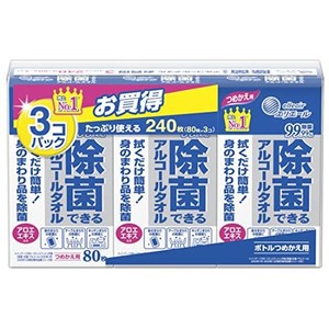 エリエール ウェットティッシュ 除菌 アルコールタイプ ボトル つめかえ用 240枚(80枚×3パック) 【まとめ買い】