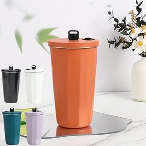 ステンレス タンブラー 蓋付き カップ ストロー付きコーヒーマグ 保冷 耐熱タンブラー おしゃれ 600ML (ORANGE)