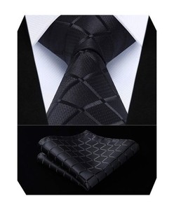 [HISDERN] 冠婚葬祭 ネクタイ チーフ セット メンズ ペイズリー柄 黒 ネクタイ ブランド フォーマル おしゃれ 高級 プレゼント ねくたい 