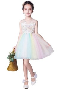 [WEILEENICE] 白 ドレス 160 子供 女の子 発表会 結婚式 パーティー ドレス 虹色 刺? 花飾り 中学生 ジュニア フォーマル ドレス レース 