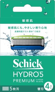 ハイドロ SCHICK(シック) ハイドロ5 プレミアム 敏感肌 替刃 (4コ入) スキンガード付 5枚刃 ブルー