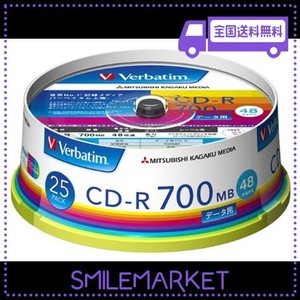 三菱化学メディア VERBATIM CD-R 700MB 1回記録用 48倍速 スピンドルケース 25枚パック ワイド印刷対応 ホワイトレーベル SR80FP25V1