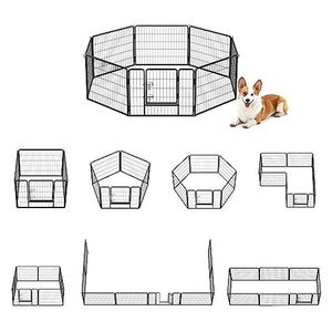 FEANDREA ペットサークル 中型犬用 小型犬用 ペットフェンス 折り畳み式 カタチ変更可 スチール製 ゲージ 複数連結可能 パネル8枚 室内外