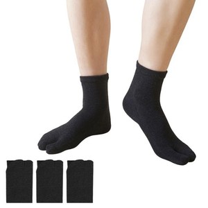 [MOKASALI] メンズ 足袋 ソックス タビ 靴下 3足セット ２本指 綿 抗菌防臭 下駄 草履 職人 サンダルに対応 24-27CM (ブラック)
