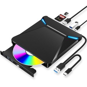 DVDドライブ 外付け 【6IN1新モデル・多機能・USB3.0】 CD/DVDプレイヤー 薄型 ポータブルドライブ TYPEC/USBポート 静音 高速 軽量 スリ