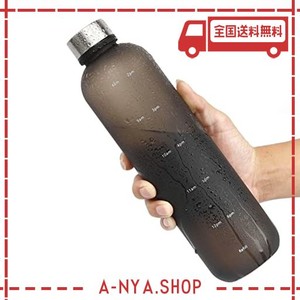 MYEEDA タイムマーカー付きウォーターボトル 水筒1リットル ボトル 1000ML ステンレス製の蓋 メモリ付きボトル グラデーション+つや消し 