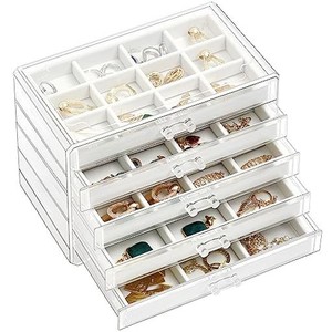 PROCASE ジュエリーボックス 5層 ジュエリー収納 透明アクリル 引き出し 女性 女の子 宝石箱 アクセサリーケース オーガナイザー 小物入