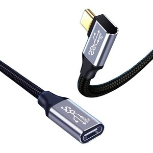 USB-C & USB-C 延長ケーブル L字 1M TYPE-C 延長 USB3.1 GEN2(10GBPS) 100W PD急速充電 高速データ転送 超高耐久ナイロン タイプC 延長コ