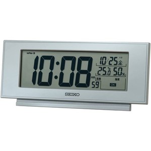 セイコークロック(SEIKO CLOCK) 置き時計 銀色メタリック 本体サイズ: 7.7×17.4×3.8CM 目覚まし時計 電波 デジタル 温度 湿度 表示 快