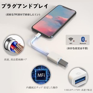 【MFIチップ搭載 正規認証品 】IPHONE LIGHTNING-USBカメラアダプタ IPHONE USB変換アダプタ USB3.0高速伝送 設定不要 データ双方向伝送 