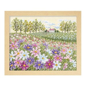 オリムパス製絲 クロスステッチ 刺しゅうキット フラワーガーデン 花の咲く風景 コスモスの丘 ベージュ 7310