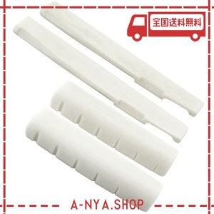 LUVAY ギター ブリッジ ナット＆サドル 置換部品 真牛骨製 アコースティックギター用 ２セット４PCS 良く鳴る