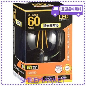 LED電球 ボール電球形 E26 60形相当 5W 電球色 フィラメントタイプ クリア 調光器対応 LDG5L/D C6 06-3498