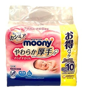 MOONY(ムーニー)【おしりふき】やわらか厚手 こすらずするりんっ 詰替 600枚(60枚×10)