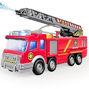 TCVENTS 消防車 おもちゃ はしご消防車 車おもちゃ 噴水 はしご車 大きい 屈折はしご車 消防車トラック 緊急車両 働く車 LEDライト付き 