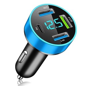 【4IN1】BELIYO シガーソケット USB 電圧計 シガーソケット 4連 QC3.0ポート+PD 20Wポート 車載充電器 車 USB LEDデジタルディスプレー 