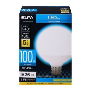 エルパ (ELPA) LED電球 ボール球形 G95 (口金E26 / 100W形 / 白色) 5年保証 / 電球 (LDG13D-G-G2105)