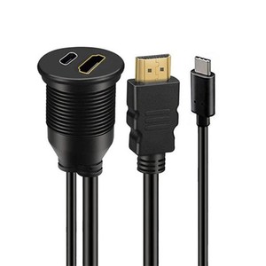 XIWAI 2ポート 防水 防塵 USB-C TYPE-C USB 3.1 & HDMI 4K ラッチマウント フラッシュケーブル 延長 ダッシュパネル用 3.3フィート