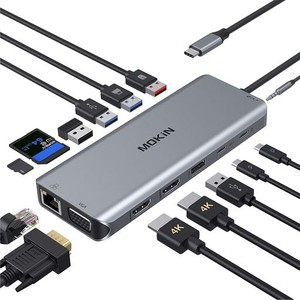 USB-Cドッキングステーション HDMI2つドッキングステーション三画面出力【2*HDMI+VGA 4K 3画面出力】MOKIN14-IN-1 USB ハブ HDMI 3*USB-A